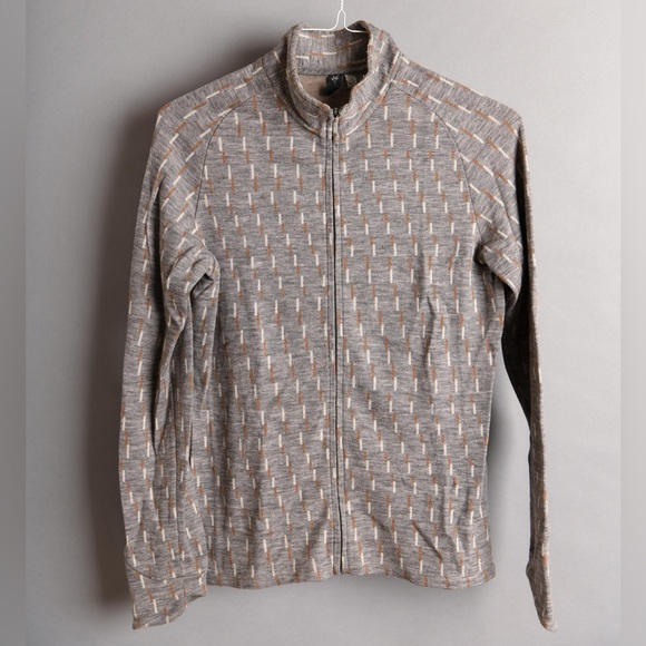 ibex Sweaters - Ibex merino wool women's L full zip dash patterned sweater jacket